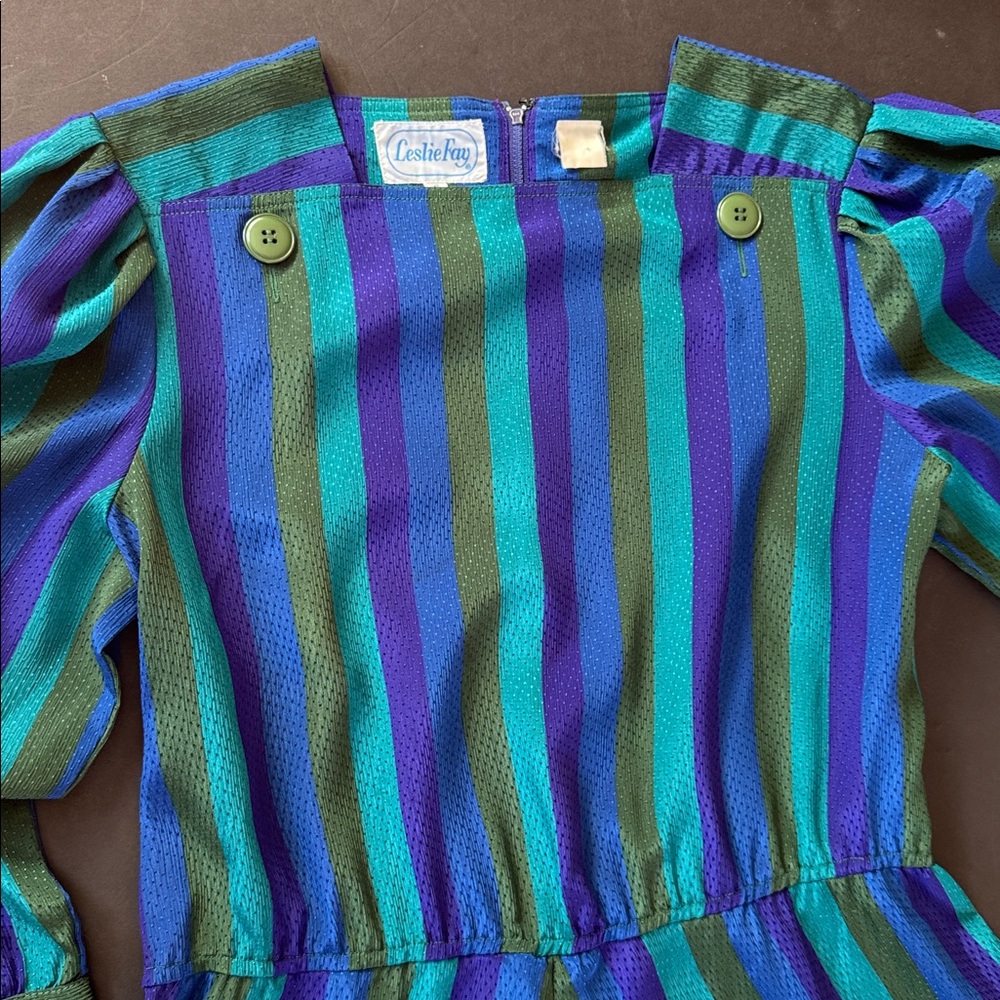 Vintage Leslie Fay Metallic Stripe Dress - Picture 4 of 17